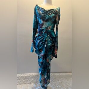 SHEIN SXY Tie Dye Draped Collar Asymmetrical Hem Ruched Dress, Size Small/4